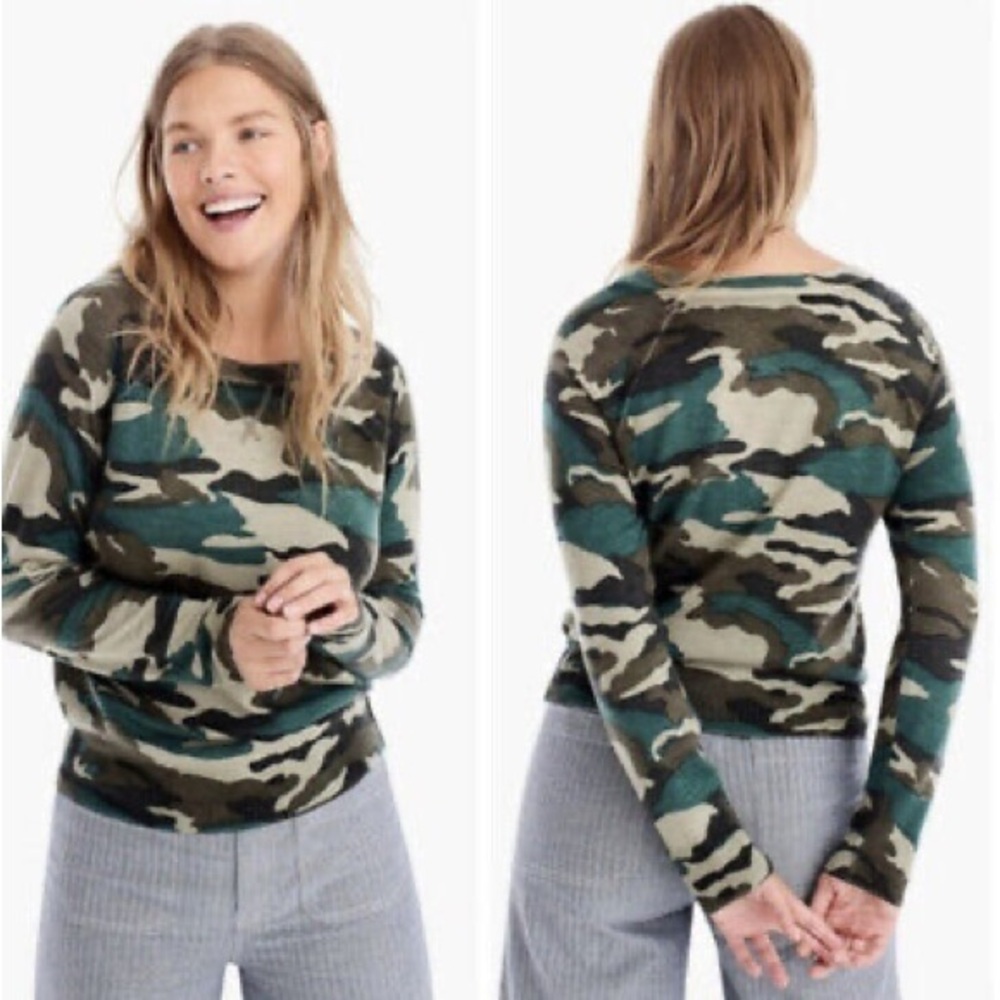 J. Crew Camo Print Merino Wool Tippi Sweater Sz L